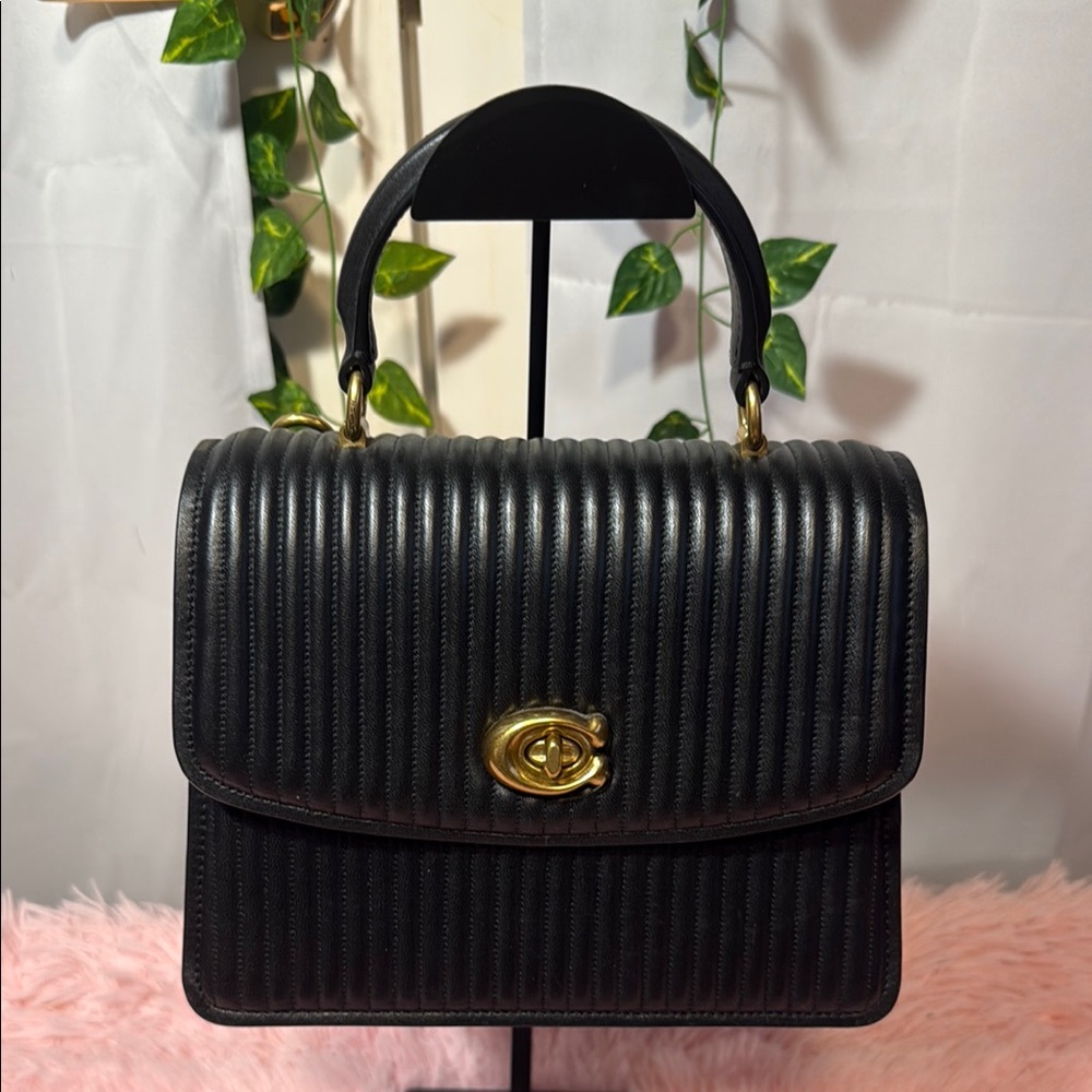 Coach Black Quilted Leather Satchel with Gold Hardware